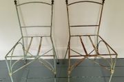 Antique pair of french wrought iron garden chairs