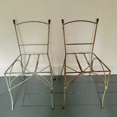 Antique pair of french wrought iron garden chairs