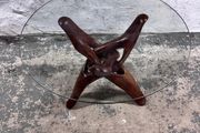 Mid-century Modern Accent Table Carved From Solid Teak With Interlocking Legs &amp; Glass Top