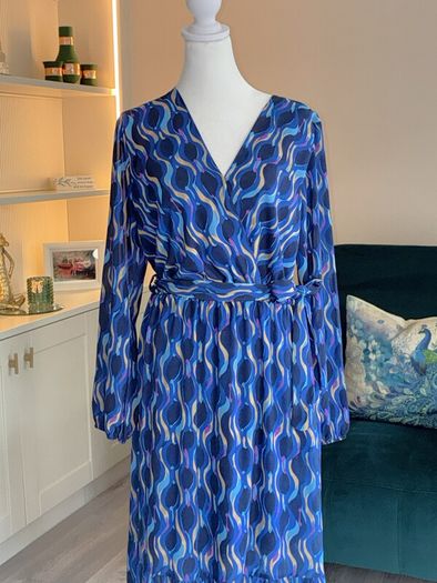 Ladies Blue Faux Wrap Midi Dress from Kate & Pippa