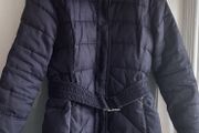BARBOUR Charcoal Black Quilted Belted Jacket with Detachable  Luxurious Faux Fur Hood Sz 12 UK - Rrp 260 (New)