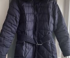BARBOUR Charcoal Black Quilted Belted Jacket with Detachable  Luxurious Faux Fur Hood Sz 12 UK - Rrp 260 (New)