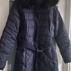 BARBOUR Charcoal Black Quilted Belted Jacket with Detachable  Luxurious Faux Fur Hood Sz 12 UK - Rrp 260 (New)