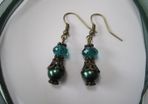 Green Drop Dangle Bronze Plated Fashion Earrings in Green Teal / Pine