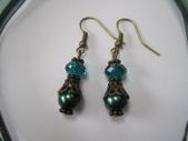 Green Drop Dangle Bronze Plated Fashion Earrings in Green Teal / Pine
