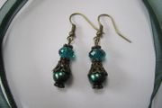 Green Drop Dangle Bronze Plated Fashion Earrings in Green Teal / Pine