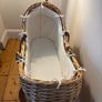 Beautiful straw Moses basket with Clair de lune rocker and two Clair de lune covers Image 2