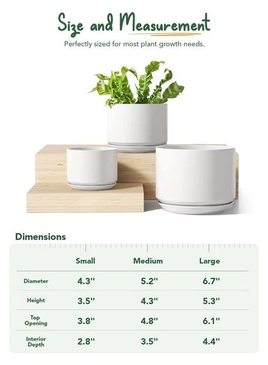 Brand New LE TAUCI 3-pack ceramic flower pots, 11 + 13 + 17 cm diameter small planter set,