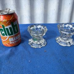 Pair of Vintage French Mid Century Clear Glass Candle Holders by Reims