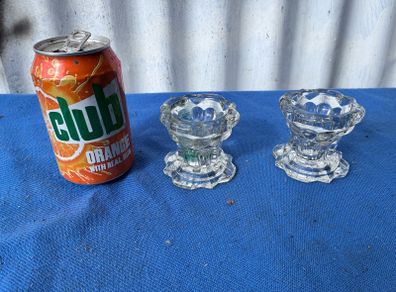 Pair of Vintage French Mid Century Clear Glass Candle Holders by Reims