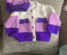 Handknit cardigan and hat 0 to 3 mths