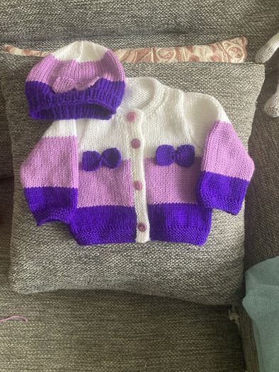 Handknit cardigan and hat 0 to 3 mths