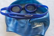 Speedo Swim Set Blue Silicone Swim Cap Goggles Adult