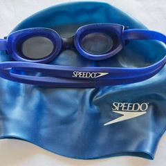 Speedo Swim Set Blue Silicone Swim Cap Goggles Adult