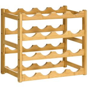 Bamboo Wine Rack for 16 Wine Bottles, 4 Shelves, 43 cm x 23.5 cm x 38 cm Natural