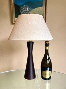 Vintage Turned Wood Lamp with Parchment Shade