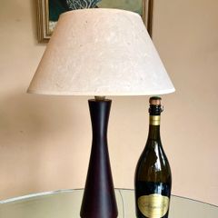 Vintage Turned Wood Lamp with Parchment Shade