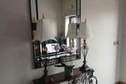 Mindy brown Hall table/Mirror and Lamps