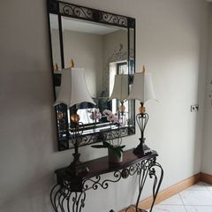 Mindy brown Hall table/Mirror and Lamps
