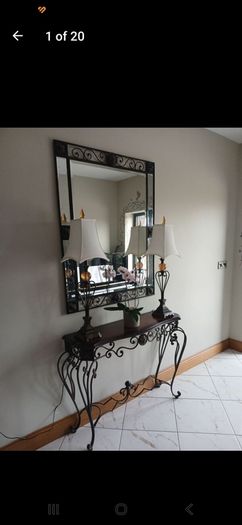 Mindy brown Hall table/Mirror and Lamps