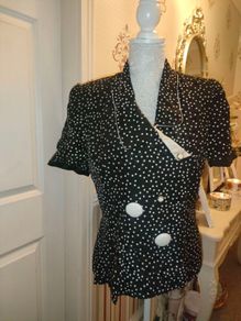 Vintage Raul Blanco Saks fifth Avenue NYC 80s 90s polkadot monochrome blouse