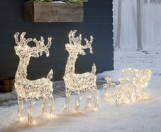 160 LED Reindeer with Sleigh Reindeer Figures with Timer Christmas Lighting for Outdoor and Indoor Use Christmas Figure