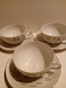 Eggshell Geisha Japanese Pottery Cups and Saucers