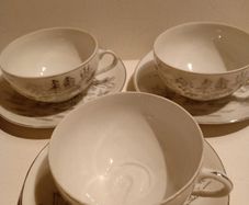 Eggshell Geisha Japanese Pottery Cups and Saucers