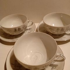 Eggshell Geisha Japanese Pottery Cups and Saucers