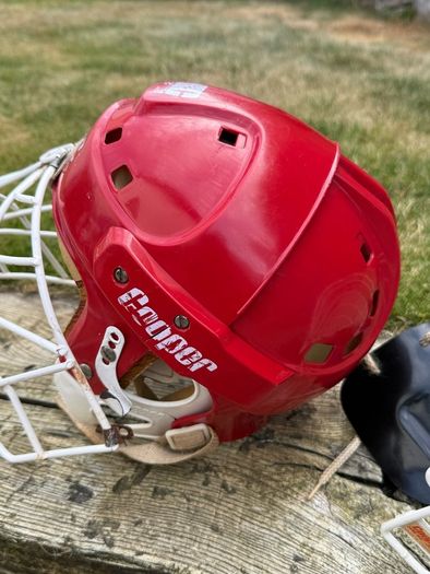 Vintage Cooper Red Goalie Hockey Helmet with Cage - Made in Canada