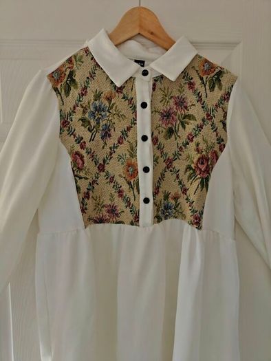 Floral long sleeve blouse for women, elegant bottoned neck, casual wear, white,
