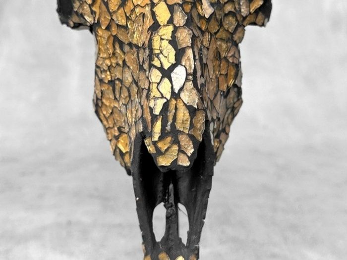 Mosaic-Embellished Real Goat Skull - Bone, Mosaic inlay