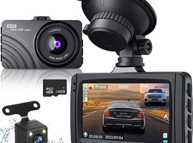 Dash Cam Front and Rear Dashcam 1080P Full HD Dash Camera In Car Camera Dashboard Camera Dash Cams for Cars with Free 32G SD Card, 3" LCD, Night Vision, F2.0, WDR, G-Sensor, Parking Monitor