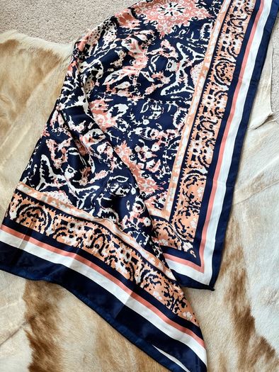 Navy & pink silk-like scarf Dunnes Stores large