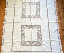 Vintage handmade lace butterfly tablecloth