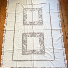 Vintage handmade lace butterfly tablecloth