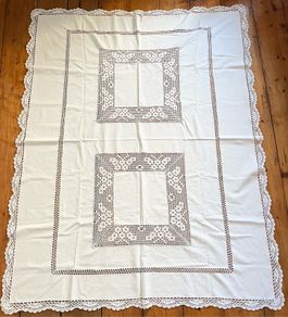 Vintage handmade lace butterfly tablecloth