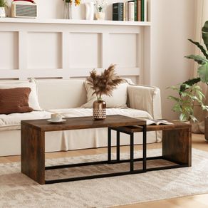 2 Piece Coffee Table Side Table, MDF, Metal