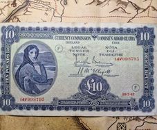 10 Pound Lady Lavery 18/7/42 WAR CODE (F) Irish Note