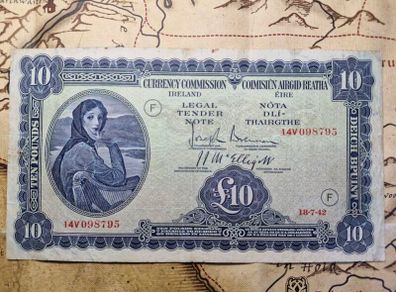 10 Pound Lady Lavery 18/7/42 WAR CODE (F) Irish Note