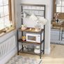 _Kitchen shelf in industrial design, standing shelf for the kitchen, shelf levels in wood look, 10 hooks, metal grid shelf, for microwave, dishes, 84 x 40 x 170 cm, vintage, dark brown Image 4