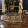 Table Set with glass top with gold design coffee and side table Image 5