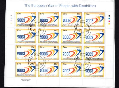 2003 Ireland European Year of People with Disabilities Commemorative Stamp Sheetlet Plate 1A1A1A1A Fine Used with Dublin cancel of 9th May 2003 (First day of issued) on envelope extract.