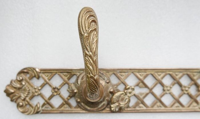 Monumental 11" Vintage Baroque Lattice Cast Brass Door Handle