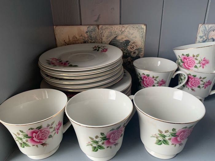 Vintage Delicate Pink Rose Tea Set