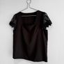 Pre Owned Black Scalloped Neckline Blouse with Lace Crochet Sleeves Image 3