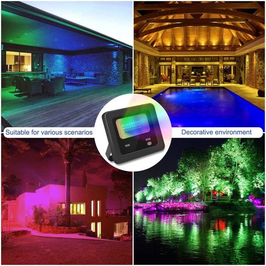 15W RGB LED Floodlight,IP66 Waterproof Outdoor Color Changing LED Security Light with Remote Control 16 Colors 4 Models Wall Washer Light with 3m Power Cord for Garden,Garage[Energy Class A++]