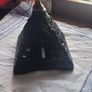 Antique Blue Glass Brass and cast iron metal large table oil lamp in very good condition and working Image 6