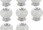 Decor White Crackle Handmade Design Round Ceramic Door Knobs, Vintage, Shabby Chic, Interior Furniture, Cabinet Wardrobe Cupboard Drawers Pulls Handles 8 Pack (FREE POSTAGE)