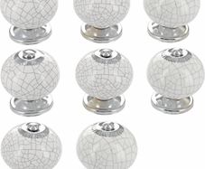 Decor White Crackle Handmade Design Round Ceramic Door Knobs, Vintage, Shabby Chic, Interior Furniture, Cabinet Wardrobe Cupboard Drawers Pulls Handles 8 Pack (FREE POSTAGE)